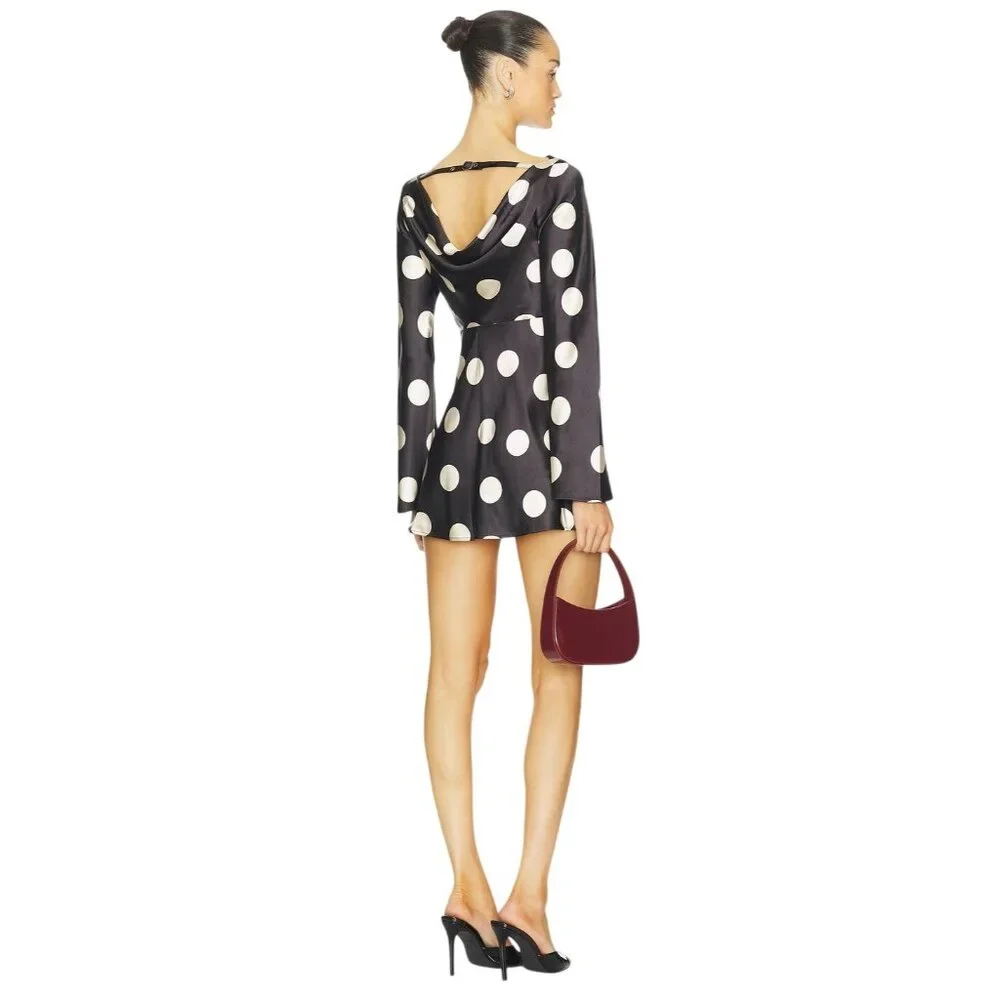 Free People Tigre Printed Mini Dress in Black Combo XSmall New Womens Satin Polk